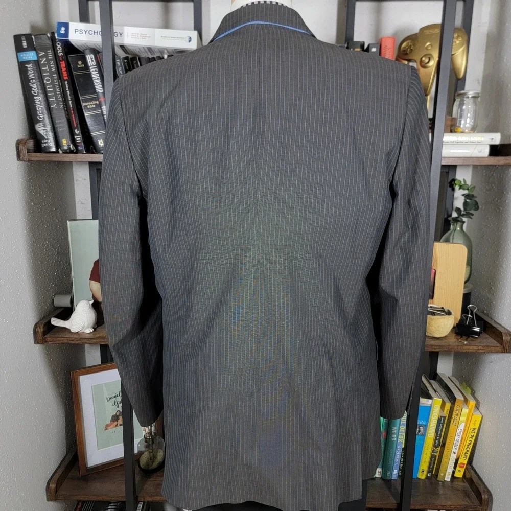 Banana Republic Men's 2PC Sport Coat Pants Gray Striped Cotton Size 44R‎ 36x29